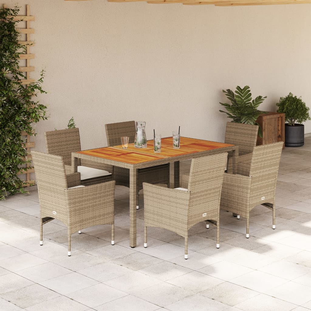 Set Pranzo da Giardino 7 pz con Cuscini Beige Polyrattan Acacia - homemem39