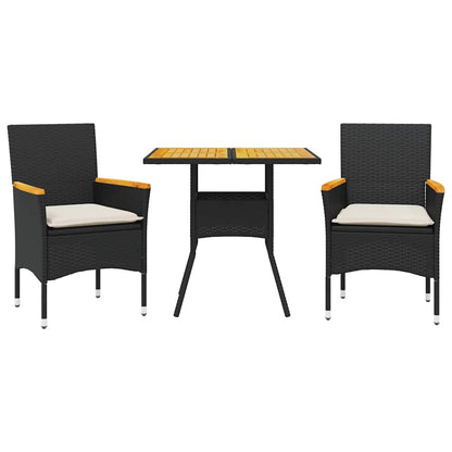 Set Pranzo da Giardino 3 pz con Cuscini Nero Polyrattan Acacia | homemem39