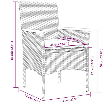 Set Pranzo da Giardino 3 pz con Cuscini Nero Polyrattan Acacia | homemem39