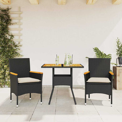 Set Pranzo da Giardino 3 pz con Cuscini Nero Polyrattan Acacia | homemem39