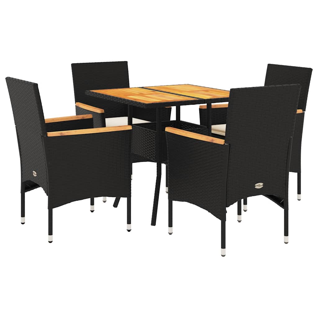Set Pranzo da Giardino 5 pz con Cuscini Nero Polyrattan Acacia | homemem39