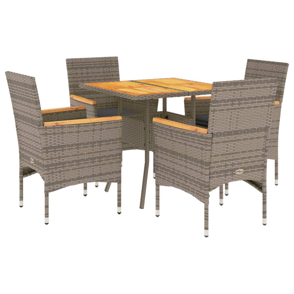 Set Pranzo Giardino 5 pz con Cuscini Grigio Polyrattan Acacia - homemem39