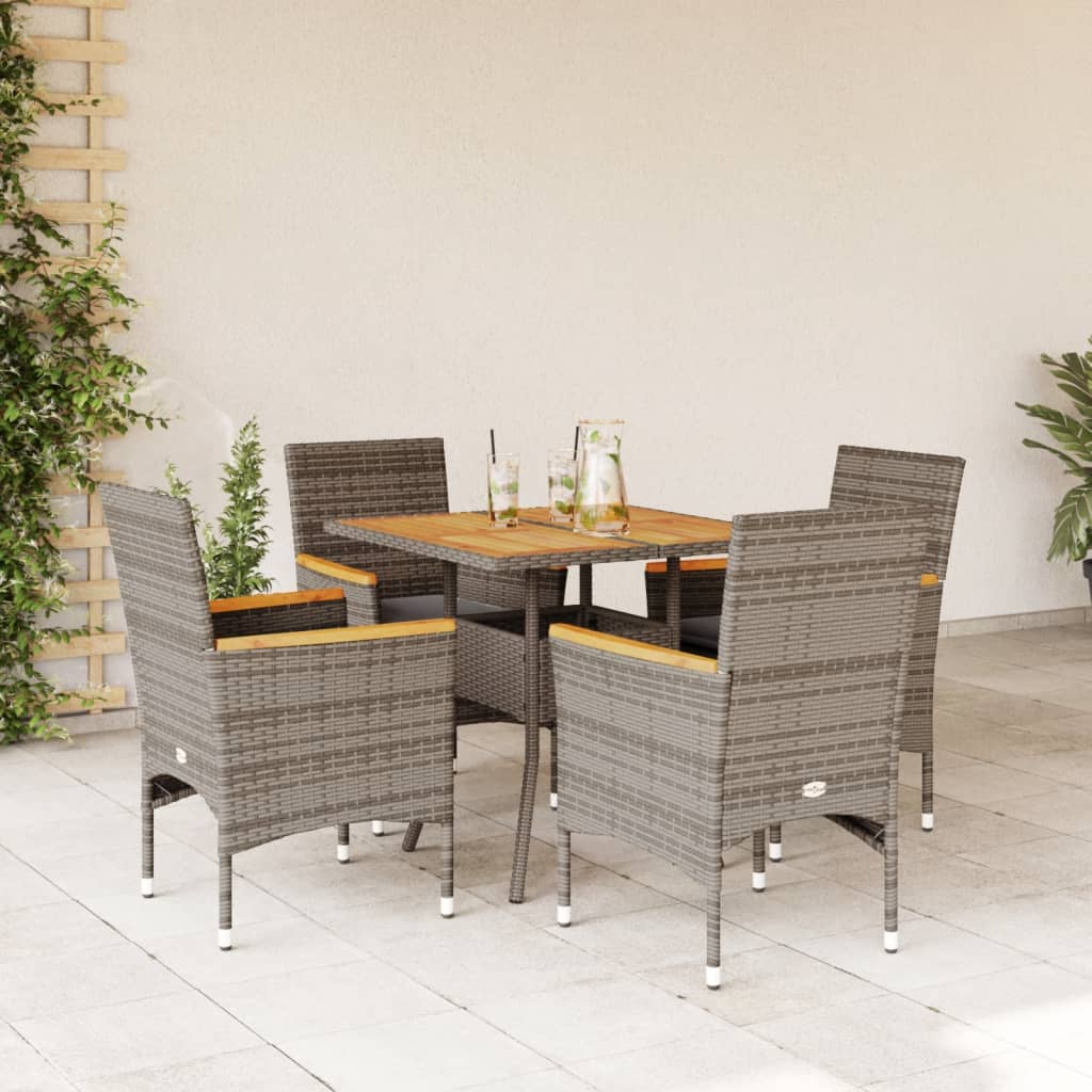 Set Pranzo Giardino 5 pz con Cuscini Grigio Polyrattan Acacia - homemem39