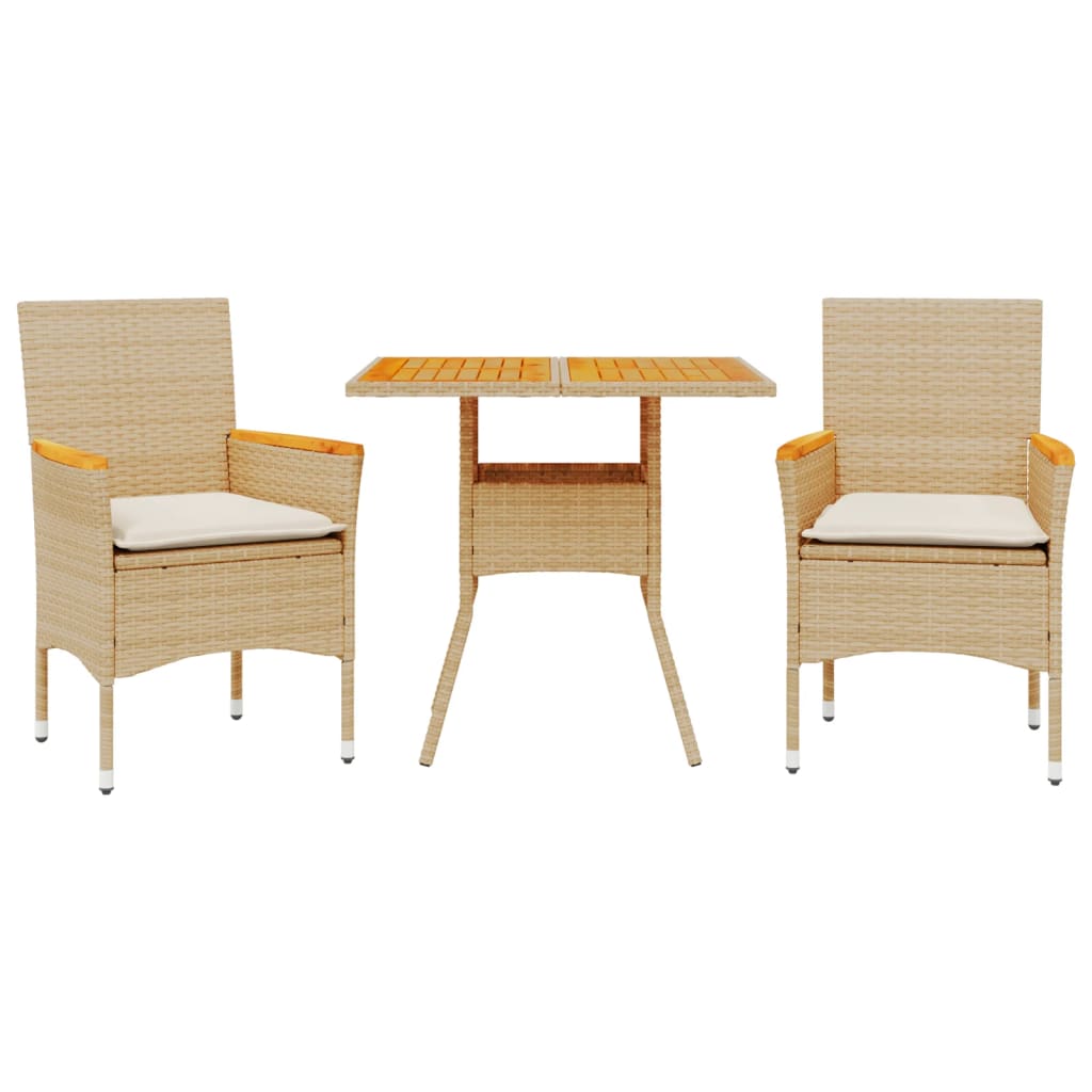 Set Pranzo da Giardino 3 pz con Cuscini Beige Polyrattan Acacia | homemem39