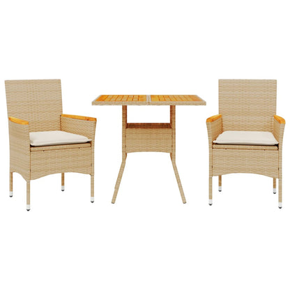 Set Pranzo da Giardino 3 pz con Cuscini Beige Polyrattan Acacia | homemem39
