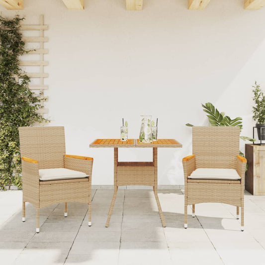 Set Pranzo da Giardino 3 pz con Cuscini Beige Polyrattan Acacia | homemem39
