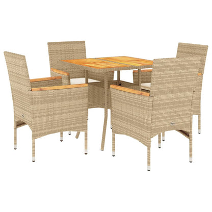 Set Pranzo da Giardino 5 pz con Cuscini Beige Polyrattan Acacia - homemem39