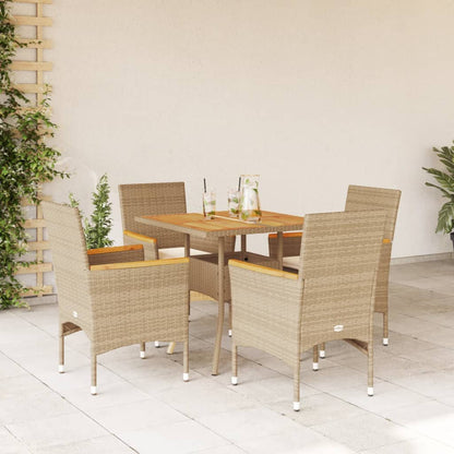 Set Pranzo da Giardino 5 pz con Cuscini Beige Polyrattan Acacia - homemem39