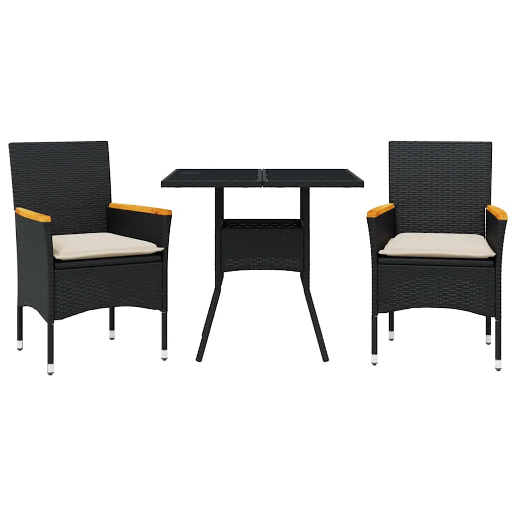 Set da Pranzo da Giardino 3 pz con Cuscini Polyrattan e Vetro | homemem39