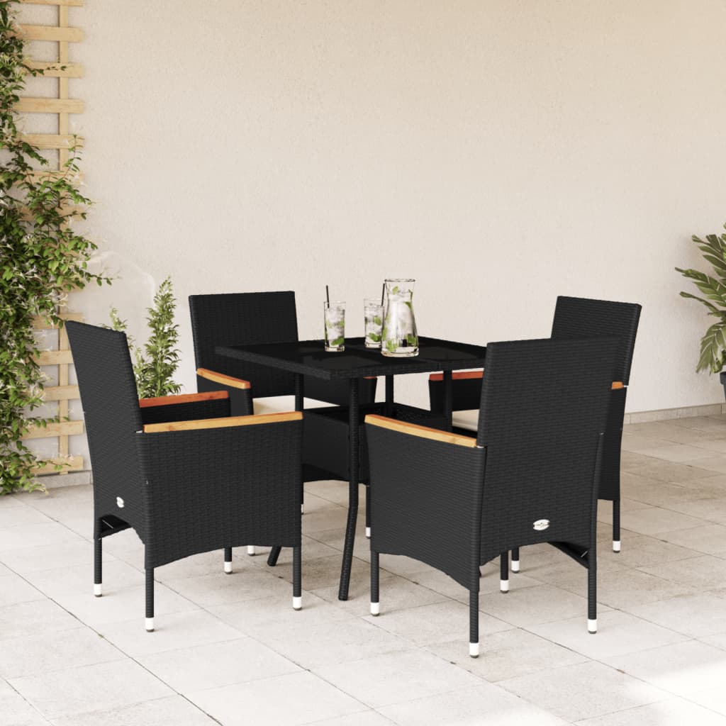 Set da Pranzo da Giardino con Cuscini 5 pz Polyrattan e Vetro - homemem39