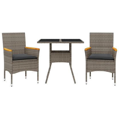 Set da Pranzo da Giardino 3pz con Cuscini in Polyrattan e Vetro | homemem39