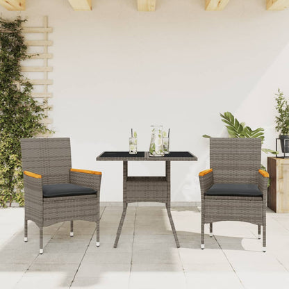 Set da Pranzo da Giardino 3pz con Cuscini in Polyrattan e Vetro - homemem39