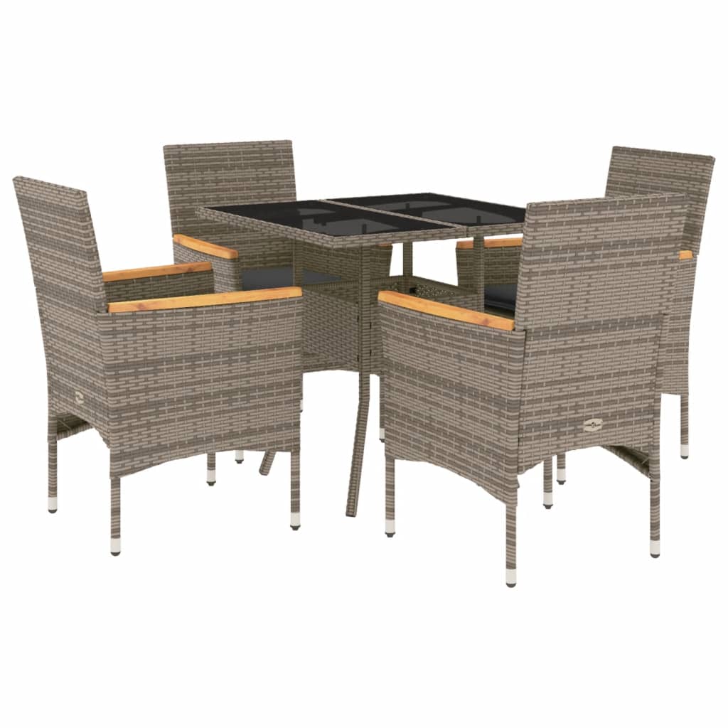 Set da Pranzo da Giardino 5 pz con Cuscini Polyrattan e Vetro | homemem39