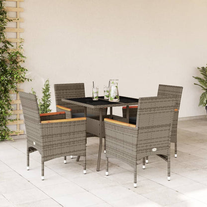 Set da Pranzo da Giardino 5 pz con Cuscini Polyrattan e Vetro | homemem39