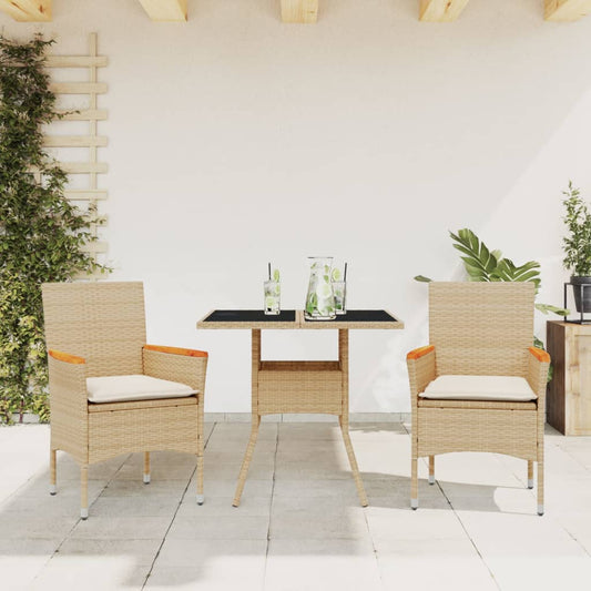 Set da Pranzo da Giardino 3 pz con Cuscini Polyrattan e Vetro - homemem39