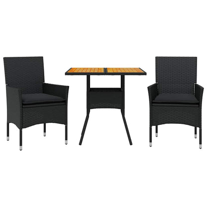 Set Pranzo da Giardino 3 pz con Cuscini Nero Polyrattan Acacia | homemem39