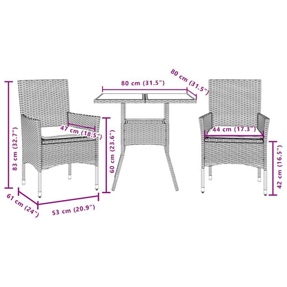 Set Pranzo da Giardino 3 pz con Cuscini Nero Polyrattan Acacia | homemem39