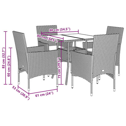 Set Pranzo da Giardino 5 pz con Cuscini Nero Polyrattan Acacia | homemem39