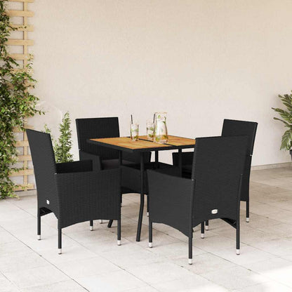Set Pranzo da Giardino 5 pz con Cuscini Nero Polyrattan Acacia | homemem39