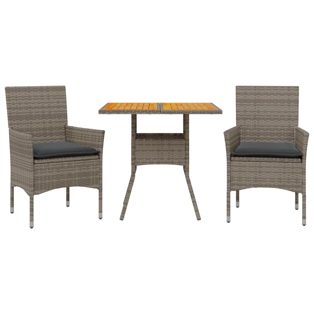 Set Pranzo da Giardino 3pz con Cuscini Polyrattan Acacia Grigio | homemem39
