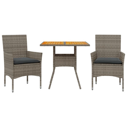Set Pranzo da Giardino 3pz con Cuscini Polyrattan Acacia Grigio | homemem39