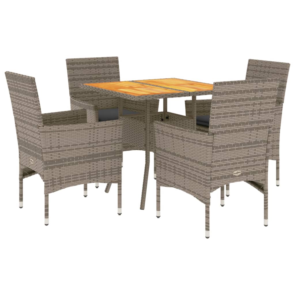 Set Pranzo Giardino 5 pz con Cuscini Grigio Polyrattan Acacia | homemem39