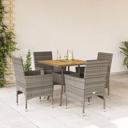 Set Pranzo Giardino 5 pz con Cuscini Grigio Polyrattan Acacia | homemem39