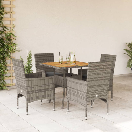 Set Pranzo Giardino 5 pz con Cuscini Grigio Polyrattan Acacia | homemem39