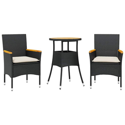 Set Pranzo da Giardino 3 pz con Cuscini Nero Polyrattan Acacia | homemem39