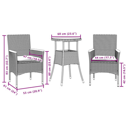 Set Pranzo da Giardino 3 pz con Cuscini Nero Polyrattan Acacia - homemem39