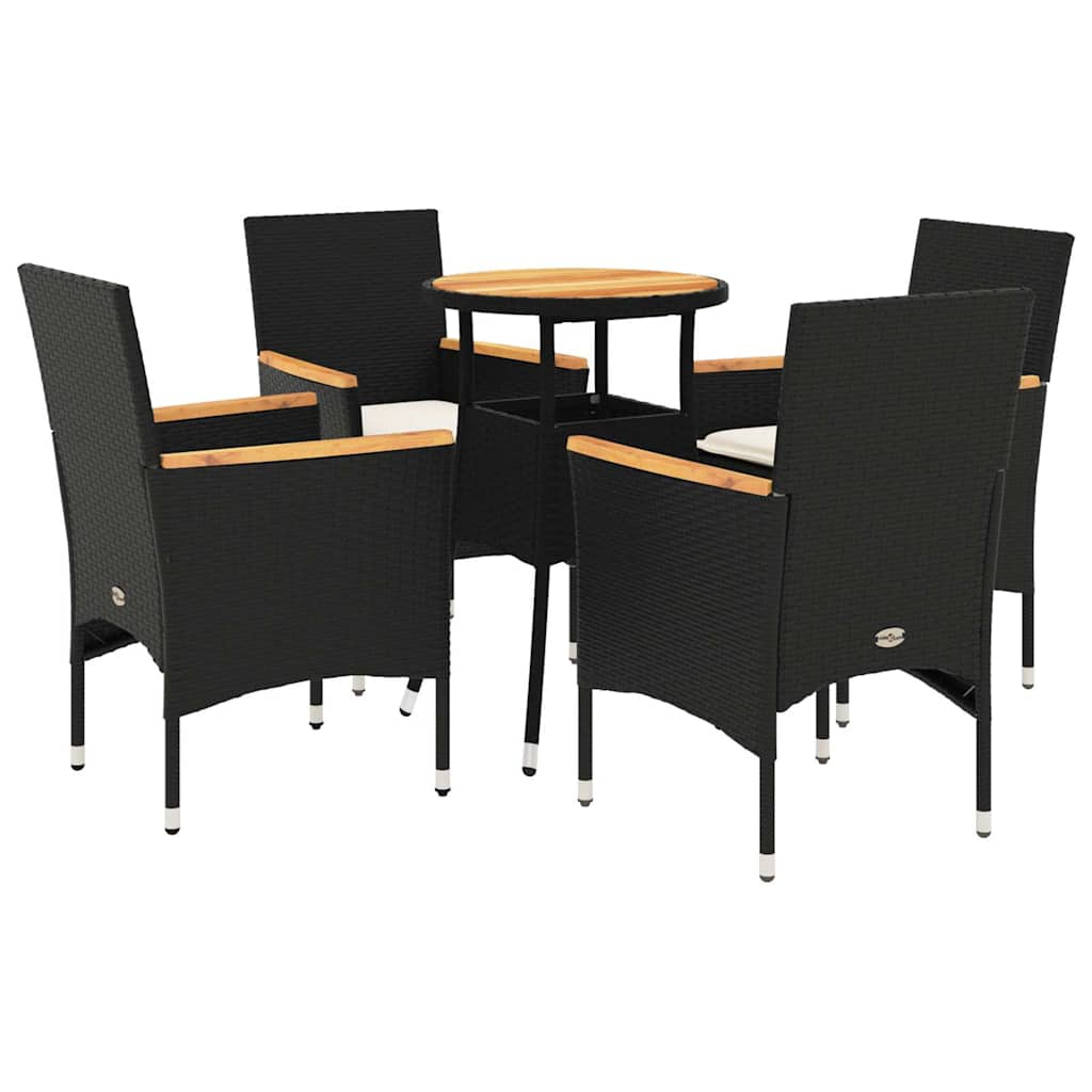 Set Pranzo da Giardino 5 pz con Cuscini Nero Polyrattan Acacia | homemem39
