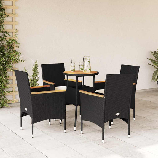 Set Pranzo da Giardino 5 pz con Cuscini Nero Polyrattan Acacia - homemem39