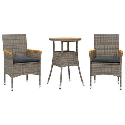 Set Pranzo da Giardino 3pz con Cuscini Polyrattan Acacia Grigio | homemem39