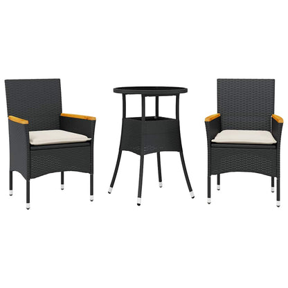 Set da Pranzo da Giardino 3 pz con Cuscini Polyrattan e Vetro | homemem39