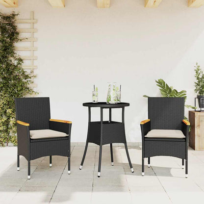 Set da Pranzo da Giardino 3 pz con Cuscini Polyrattan e Vetro | homemem39