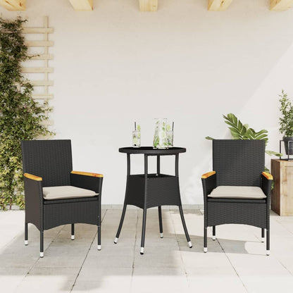 Set da Pranzo da Giardino 3 pz con Cuscini Polyrattan e Vetro - homemem39