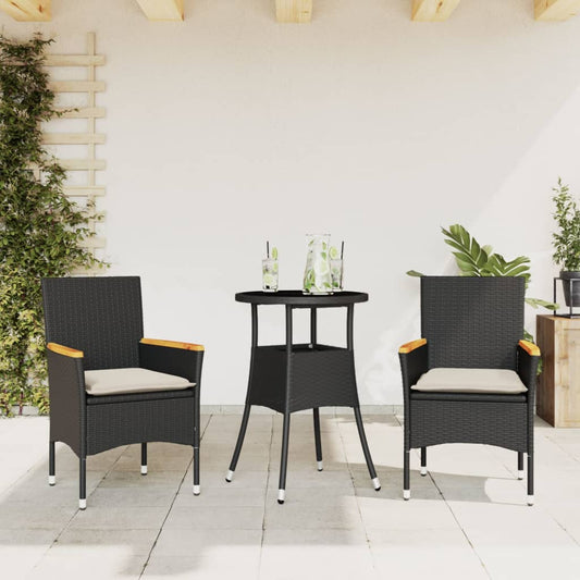 Set da Pranzo da Giardino 3 pz con Cuscini Polyrattan e Vetro - homemem39