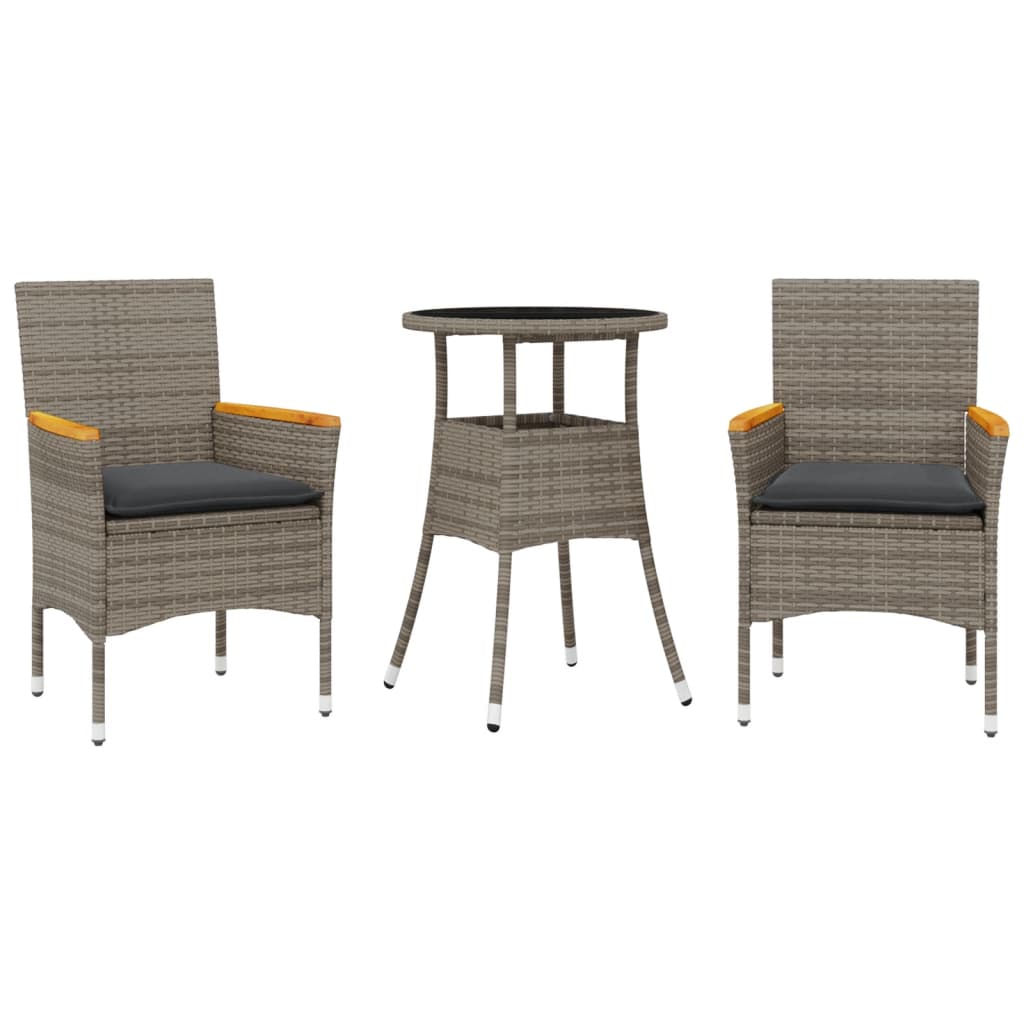 Set da Pranzo da Giardino 3pz con Cuscini in Polyrattan e Vetro | homemem39