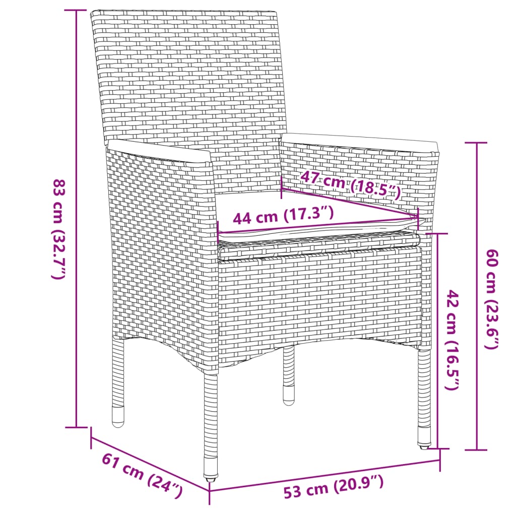 Set da Pranzo da Giardino 3pz con Cuscini in Polyrattan e Vetro | homemem39