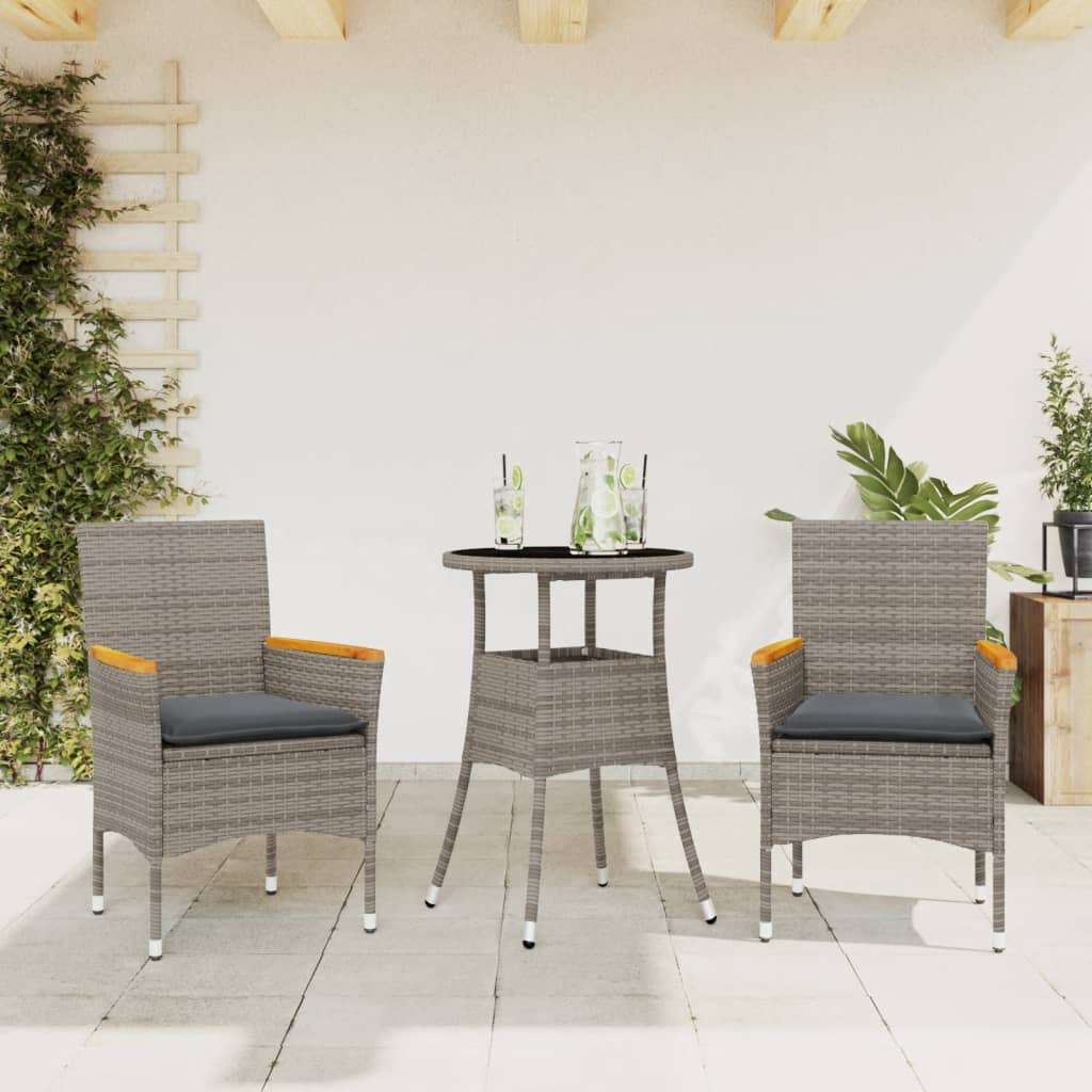 Set da Pranzo da Giardino 3pz con Cuscini in Polyrattan e Vetro - homemem39