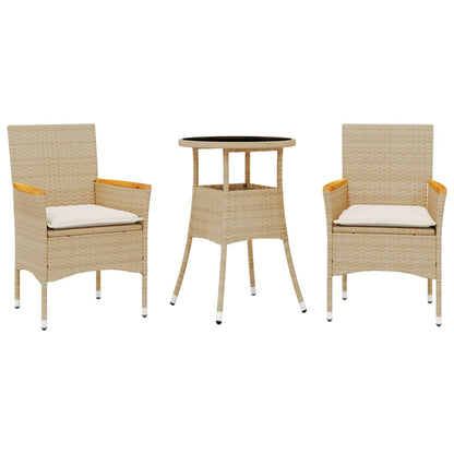 Set da Pranzo da Giardino 3 pz con Cuscini Polyrattan e Vetro | homemem39