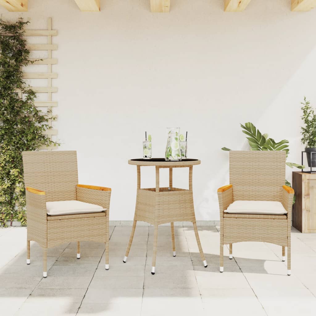 Set da Pranzo da Giardino 3 pz con Cuscini Polyrattan e Vetro - homemem39