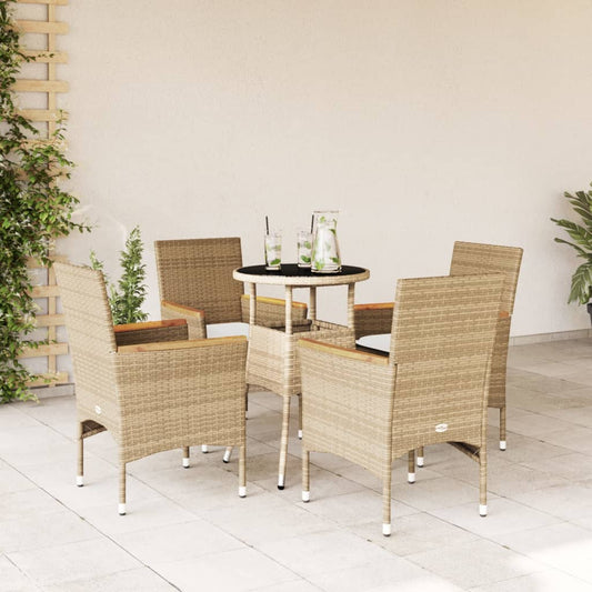 Set da Pranzo da Giardino 5 pz con Cuscini Polyrattan e Vetro - homemem39