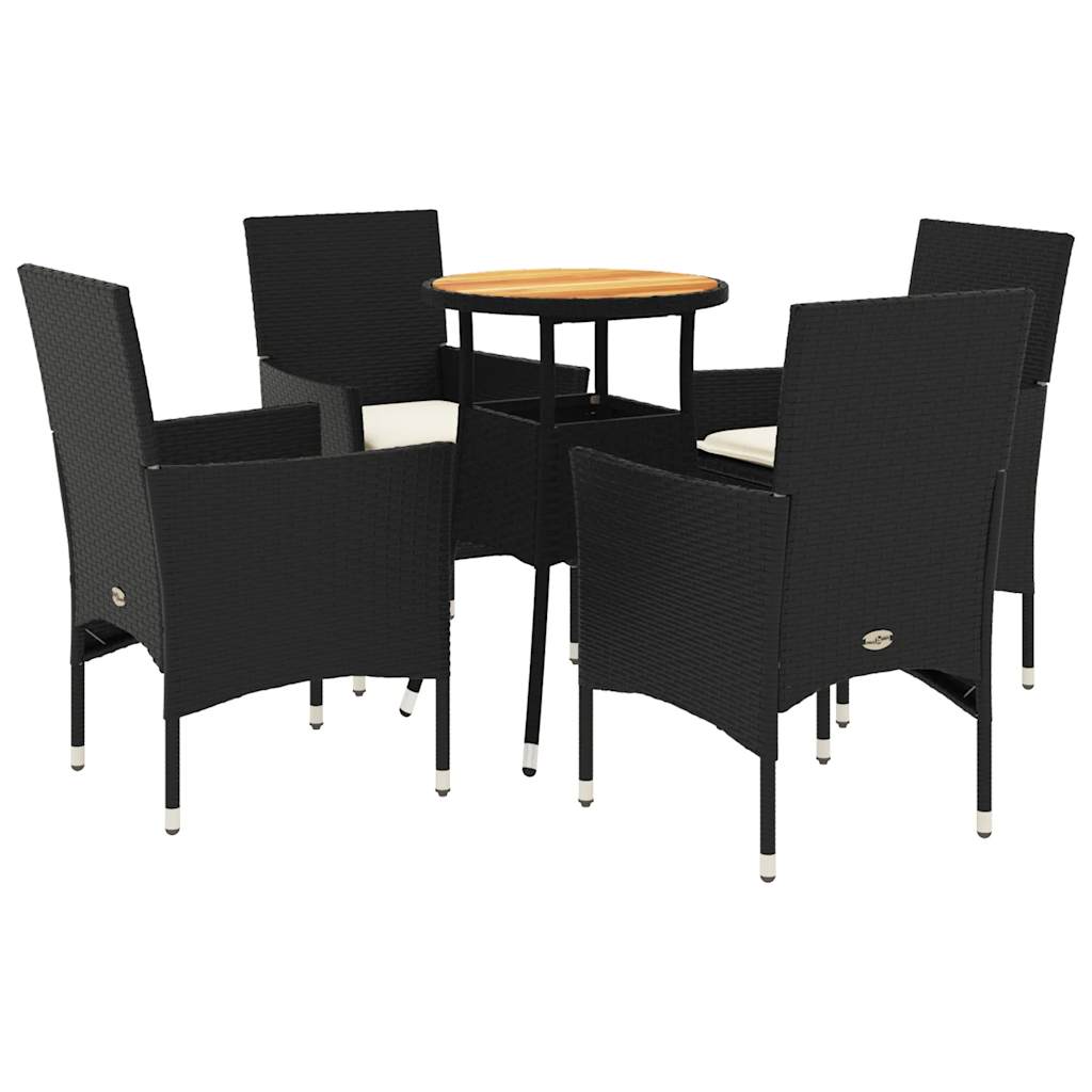 Set Pranzo da Giardino 5 pz con Cuscini Nero Polyrattan Acacia | homemem39