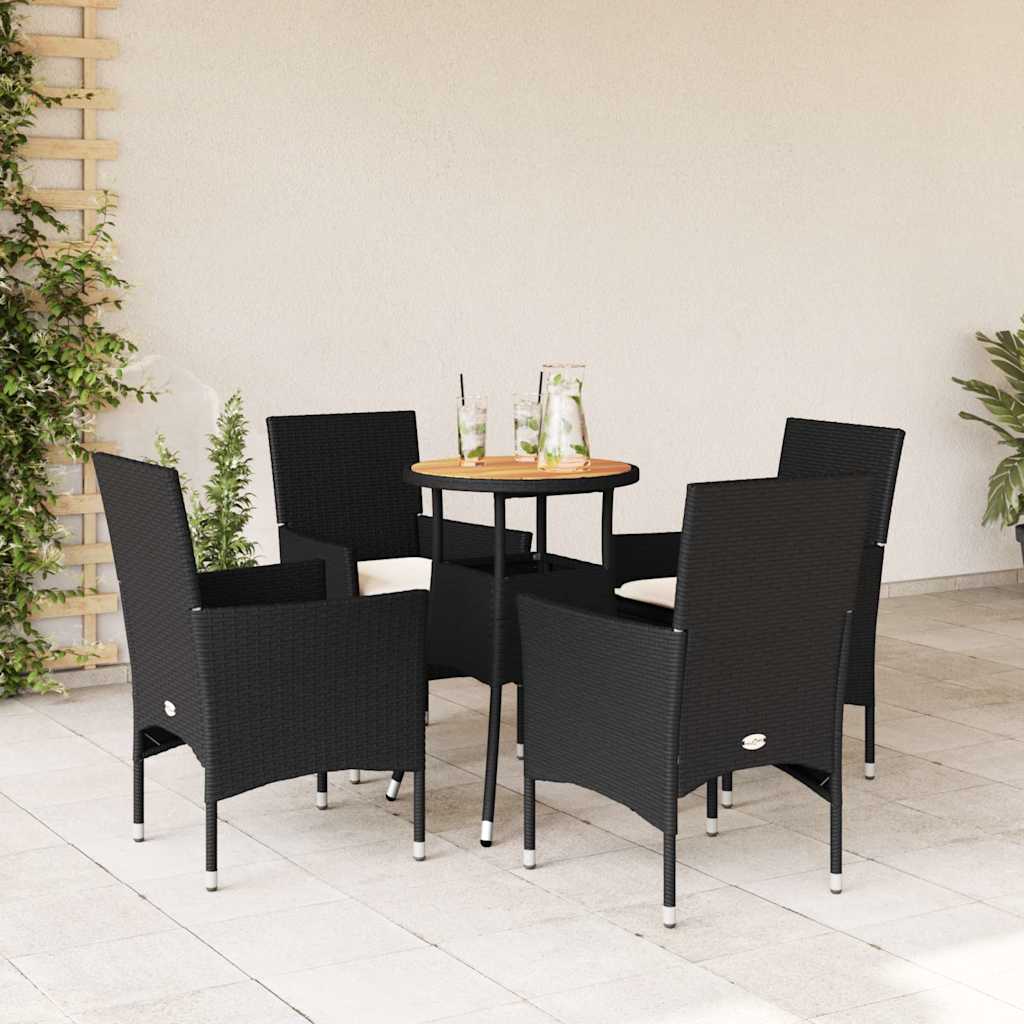 Set Pranzo da Giardino 5 pz con Cuscini Nero Polyrattan Acacia | homemem39