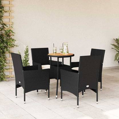 Set Pranzo da Giardino 5 pz con Cuscini Nero Polyrattan Acacia - homemem39