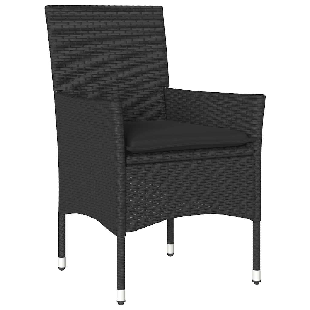 Set Pranzo da Giardino 5 pz con Cuscini Nero Polyrattan Acacia | homemem39
