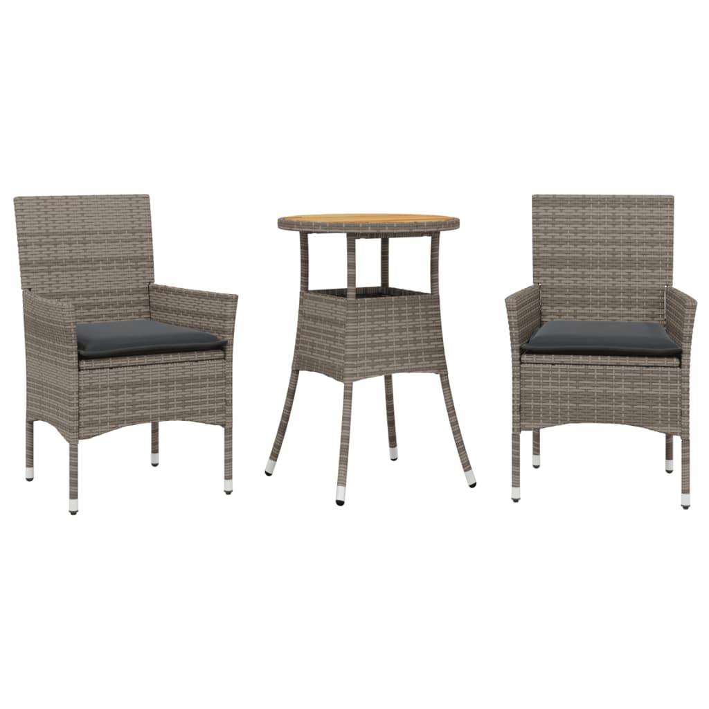 Set Pranzo da Giardino 3pz con Cuscini Polyrattan Acacia Grigio - homemem39