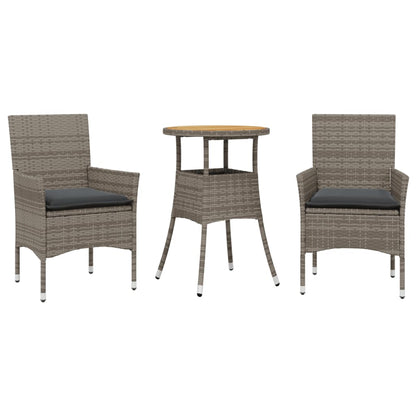 Set Pranzo da Giardino 3pz con Cuscini Polyrattan Acacia Grigio - homemem39