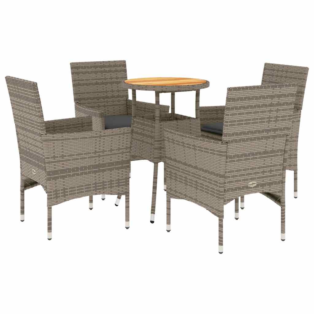 Set Pranzo Giardino 5 pz con Cuscini Grigio Polyrattan Acacia | homemem39